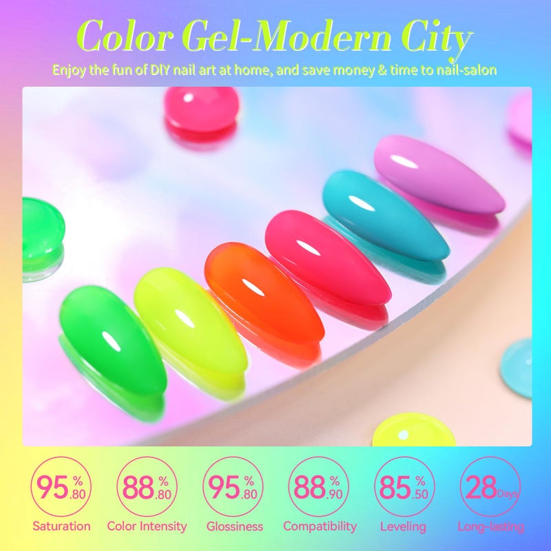 Born Pretty Gel Nail Polish Spring Summer Neon Fluorescent Orange Hot Pink Blue Yellow Green Purple Soak Off U V LED Gel Nail Polish Set Nails Art 7ml 6pcs - Image 3