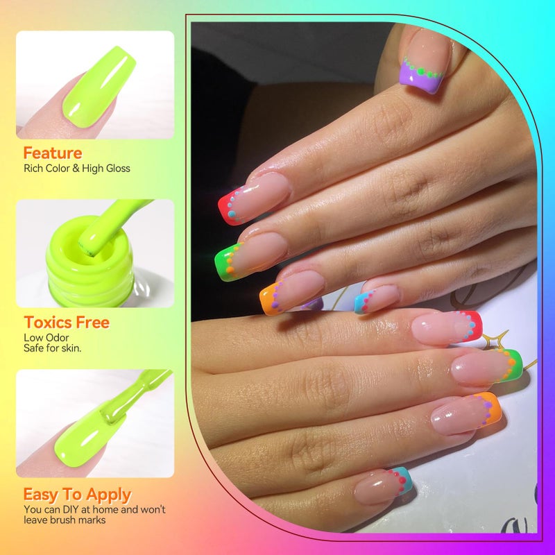 Born Pretty Gel Nail Polish Spring Summer Neon Fluorescent Orange Hot Pink Blue Yellow Green Purple Soak Off U V LED Gel Nail Polish Set Nails Art 7ml 6pcs - Image 5