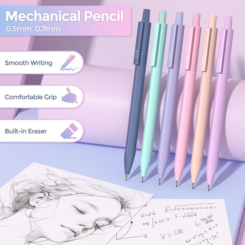 Nicpro 52PCS Aesthetic School Supplies with Cute Pencil Case, 12 Color Pastel Highlighter, 8 Gel Pens, 6 Multicolor Pen, 6 Mechanical Pencils 0.5 & 0.7 mm for Girls Student Stationary Set Preppy Stuff - Image 4