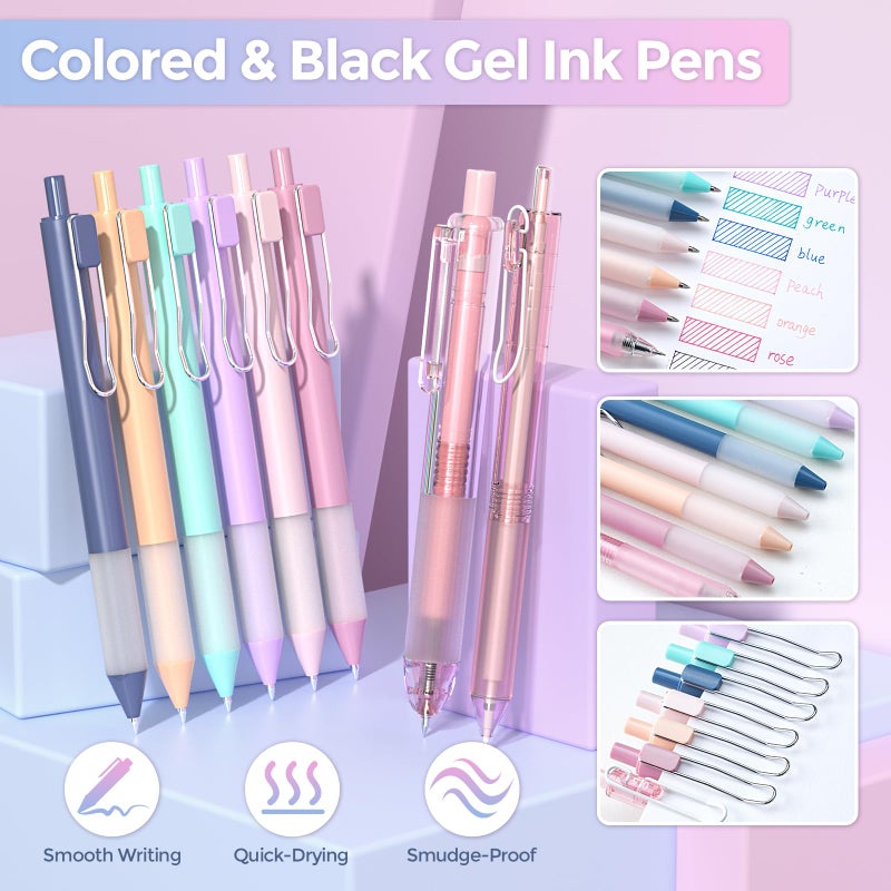 Nicpro 52PCS Aesthetic School Supplies with Cute Pencil Case, 12 Color Pastel Highlighter, 8 Gel Pens, 6 Multicolor Pen, 6 Mechanical Pencils 0.5 & 0.7 mm for Girls Student Stationary Set Preppy Stuff - Image 2