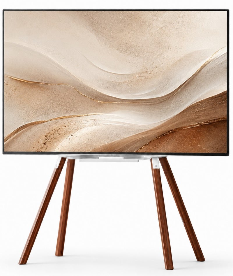 Easel Tripod TV Floor Stand for 32-70 Inch TVs, Real Wood Walnut Legs, Height Adjustable TV Stand with Mount, VESA 100x100-400x400, 40kg Capacity, Storage Shelf, Anti-Tip Safety Kit