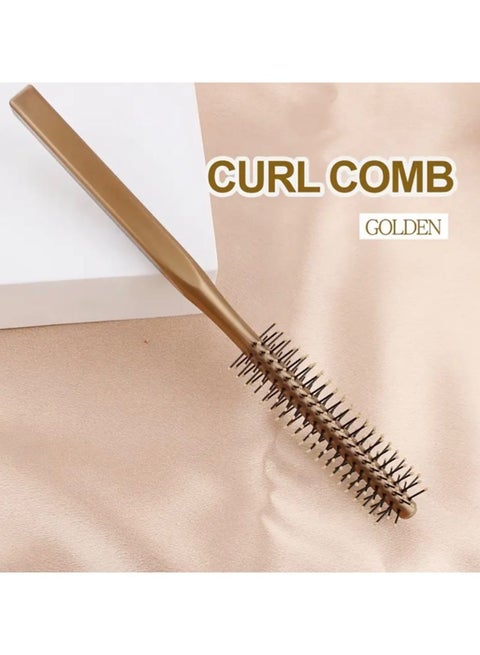 Luxurious Golden Round Hair Styling Comb – Small Nylon Bristle Brush with Durable ABS Handle for Smooth Blow Drying, Curling & Straightening – good for All Hair Types