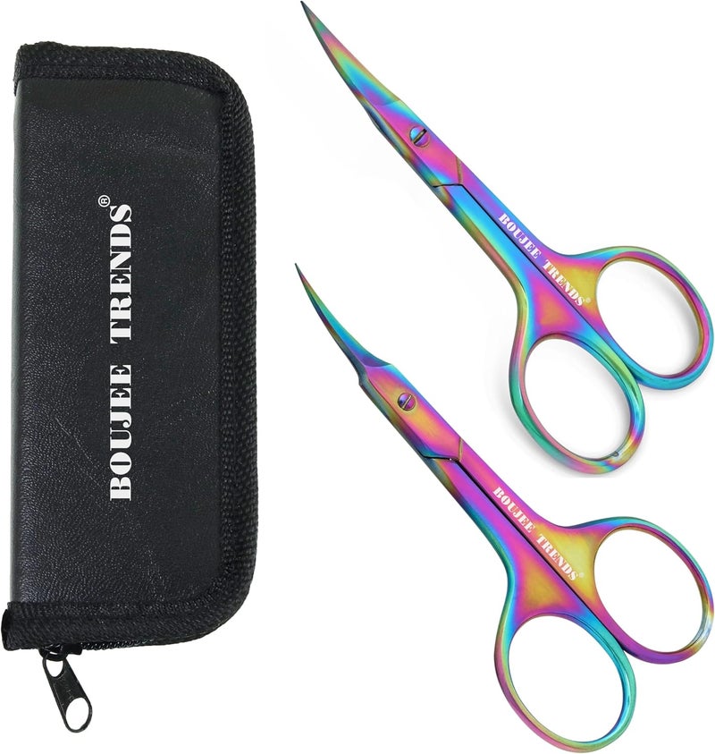 Boujee Trends Set of Nail and Cuticle Scissors Toenail Eyebrow Mustache Facial Nose Ear Hair Grooming Multipurpose Small Beauty Scissors Curved and Sharp Blades Multi Titanium Color