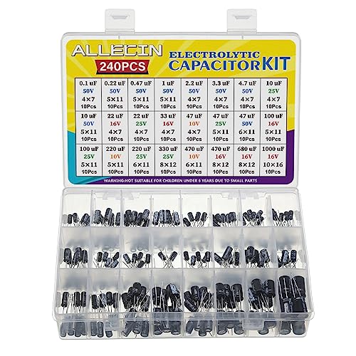 ALLECIN 24 Values Electrolytic Capacitor Assortment Kit from 0.1uF to 1000uF 10V 16V 25V 50V in-line Aluminum Capacitors Set - Image 1