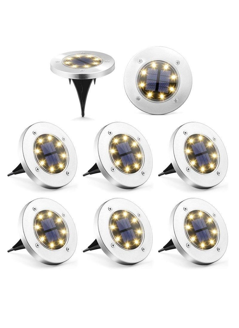 Generic 8 Pcs Premium Solar LED Ground Spot Lights - Durable Waterproof Outdoor Lighting - Bright Landscape Lamps for Garden Pathway, Yard - Eco-Friendly, Rust-Resistant Waterproof IP65 (Warm light)  - Image 1