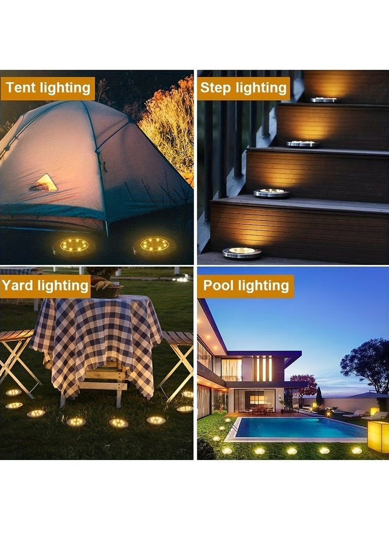 Generic 8 Pcs Premium Solar LED Ground Spot Lights - Durable Waterproof Outdoor Lighting - Bright Landscape Lamps for Garden Pathway, Yard - Eco-Friendly, Rust-Resistant Waterproof IP65 (Warm light)  - Image 4