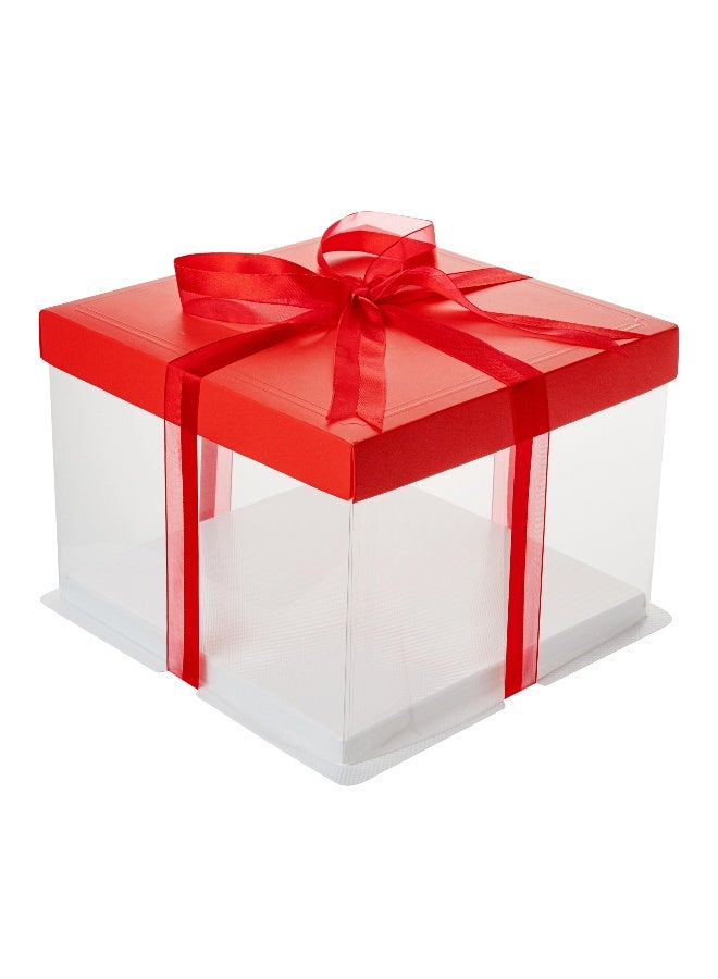 Restaurantware صناديق كعك شفافة بحجم 8.5 بوصة × 6.75 بوصة من سويت فيجن، 10 صناديق كعك شفافة مقاومة للدهون - غطاء أحمر، شريط أحمر، صناديق كعك بلاستيكية لعيد الميلاد، للمناسبات أو أعياد الميلاد - Image 1