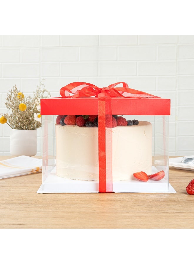Restaurantware صناديق كعك شفافة بحجم 8.5 بوصة × 6.75 بوصة من سويت فيجن، 10 صناديق كعك شفافة مقاومة للدهون - غطاء أحمر، شريط أحمر، صناديق كعك بلاستيكية لعيد الميلاد، للمناسبات أو أعياد الميلاد - Image 3