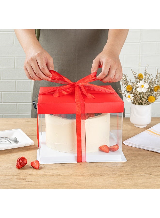 Restaurantware صناديق كعك شفافة بحجم 8.5 بوصة × 6.75 بوصة من سويت فيجن، 10 صناديق كعك شفافة مقاومة للدهون - غطاء أحمر، شريط أحمر، صناديق كعك بلاستيكية لعيد الميلاد، للمناسبات أو أعياد الميلاد - Image 5