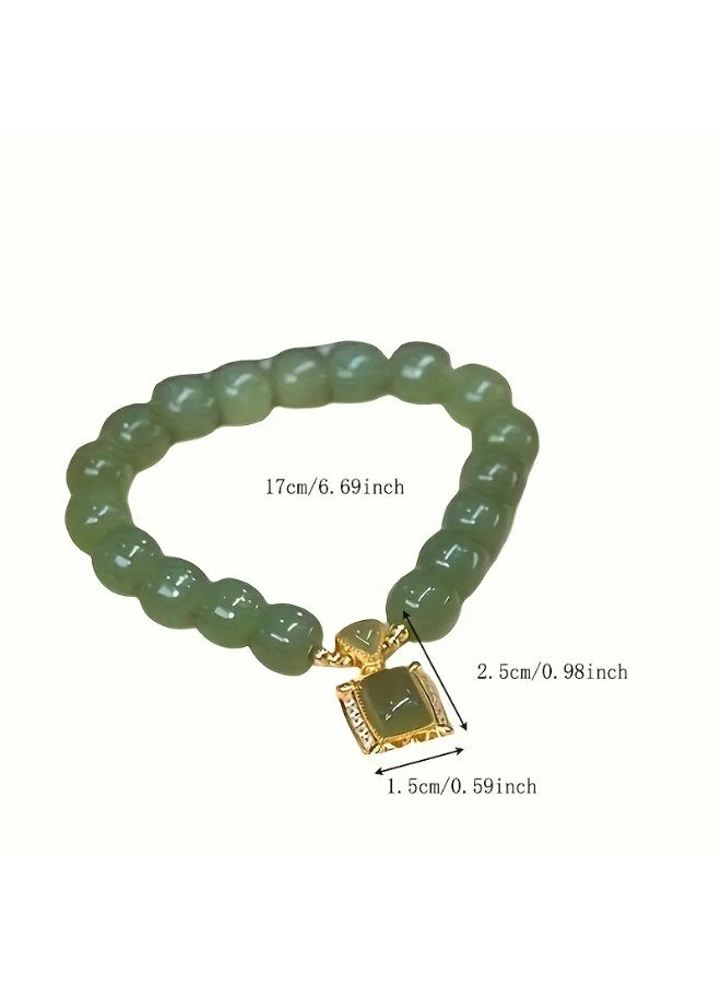 Goolsky سوار خرز اليشم الأخضر المزيف 1 قطعة - مجوهرات يد أنيقة على الطراز الصيني، خرز اليشم المزيف، ارتداء يومي/أزياء تقليدية، بسيط - Image 4