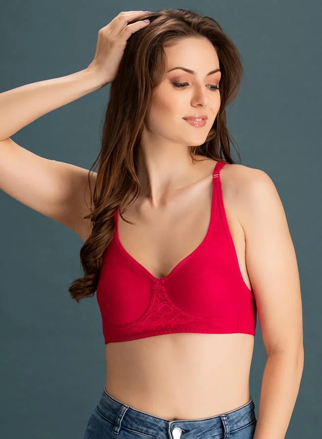 كلوفيا Pink Lace Details Non-Padded Non-Wired Full Coverage T-shirt Bra