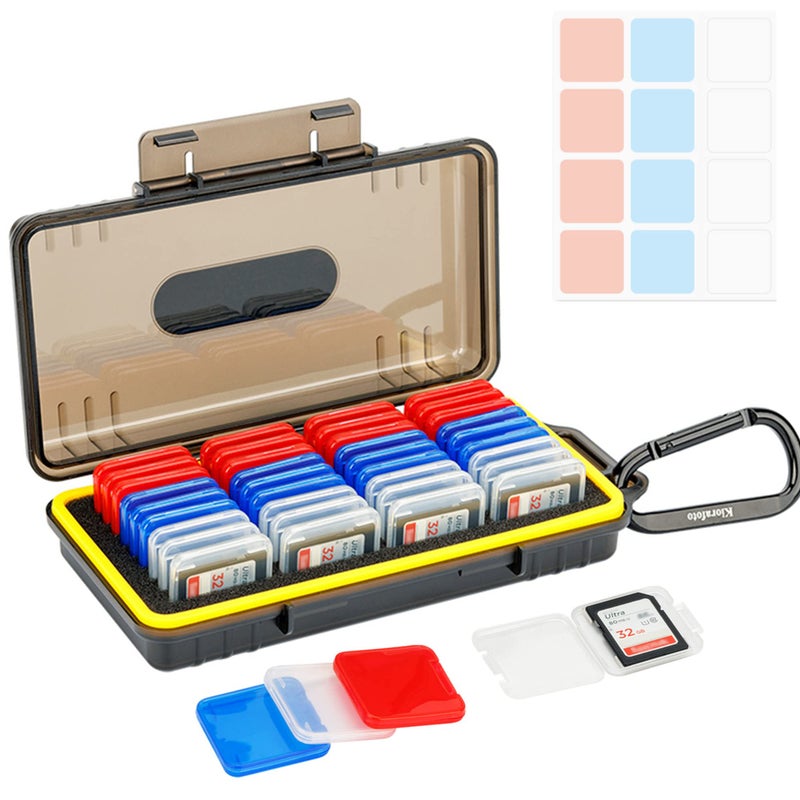 Kiorafoto SD Card Case with 36 Pack Individual Clear Plastic Memory Card Holders for 36 SD SDXC SDHC Cards,Water-Resistant Anti-Shock Anti-Dust SD Card Carrying Organizer Storage Protector with Labels - Image 1