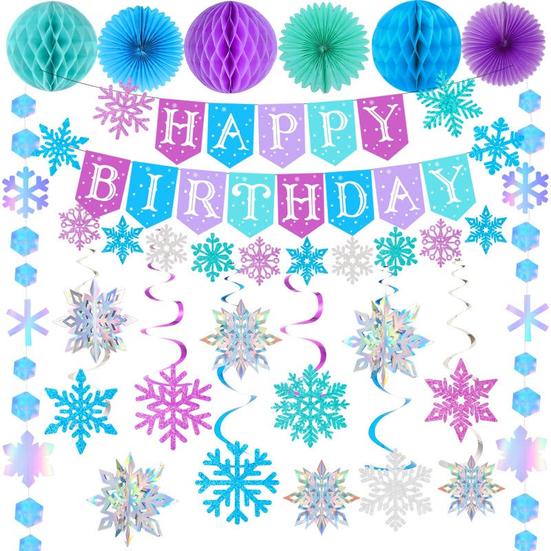 Bolake Snowflakes Decorations Frozenn Birthday Party Decorations Snowflakes Garland Hanging Decorations Winter Christmas Decorations for Winter Wonderlands Christmas Birthday Party Decorations - Image 3