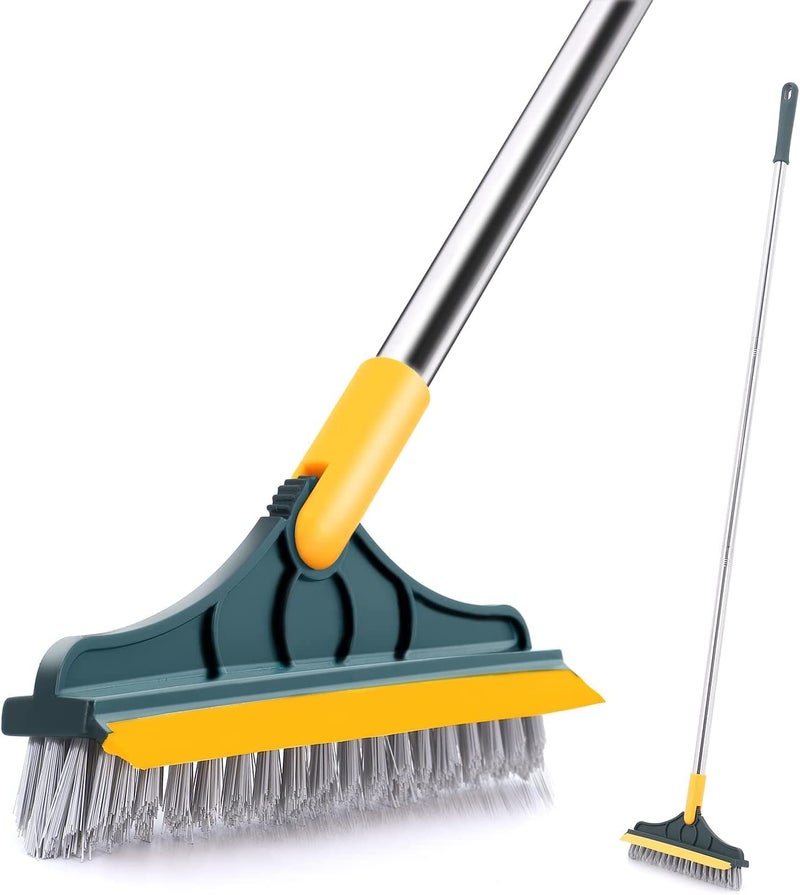 SAMEZONE 2 in 1 Bathroom Cleaning Brush Wiper Tiles Cleaning Bathroom Brush Floor Scrub Brush with Long Handle Ideal for Home Kitchen and Bathroom Cleaning Multicolor