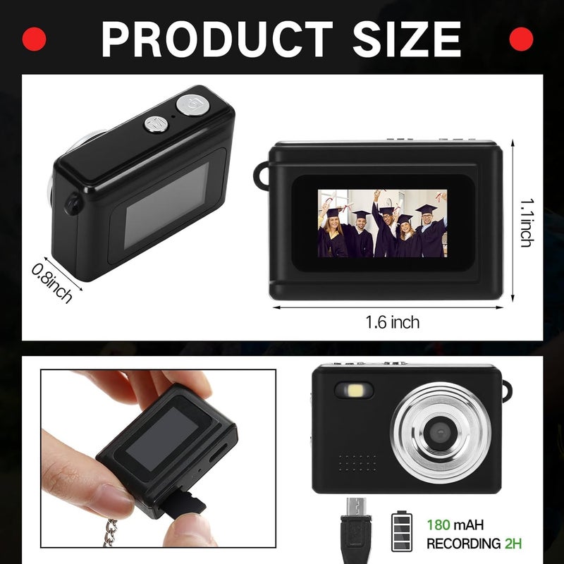 Divine كاميرا رقمية صغيرة على شكل سلسلة مفاتيح 1080p كاميرا فيديو وصور صغيرة محمولة 100 دقيقة عمر البطارية كاميرا صغيرة مسجلة للسفر والدراسة والتسجيل (DDC-20) - Image 3