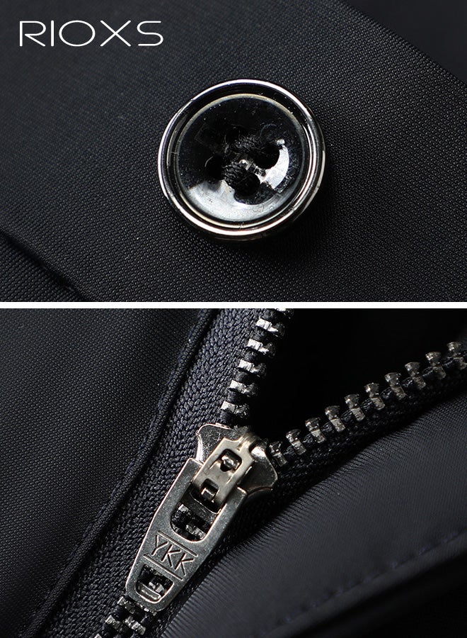 ريوكس بنطلونات رسمية للرجال، بنطلونات رسمية سريعة الجفاف بقصة عادية للرجال، بنطلونات عمل غير رسمية قابلة للتهوية وبدون تجاعيد مع جيوب، بنطلونات رسمية مريحة وقابلة للتمدد عند الخصر للعمل والاجتماعات والمواعيد الغرامية وحفلات التخرج والزفاف وغيرها، باللون الأسود - Image 5