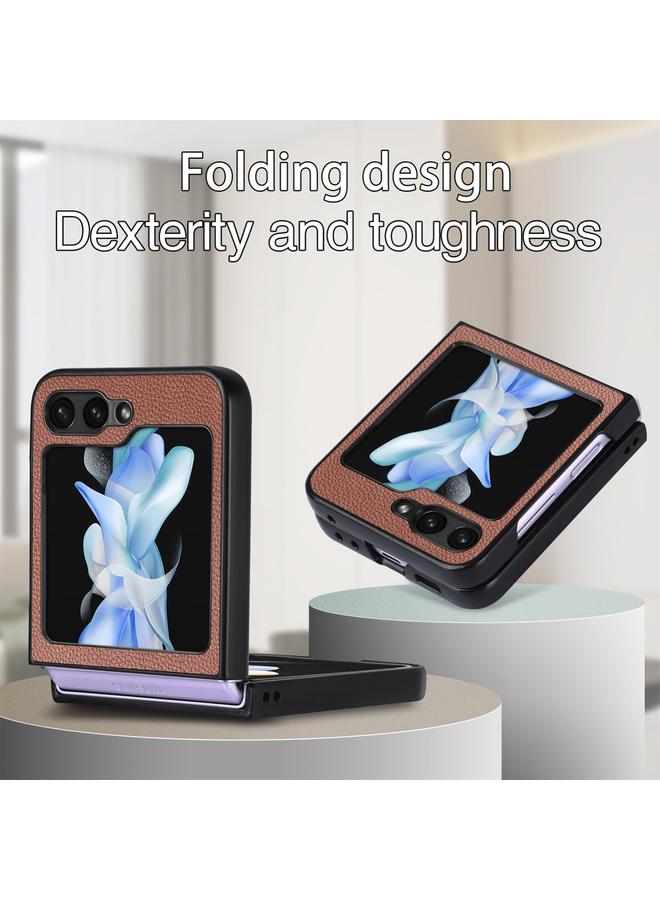 اس-توب جراب لهاتف Samsung Galaxy Z Flip6 5G، جراب هاتف قابل للطي ومقاوم للصدمات من نسيج الليتشي - Image 5