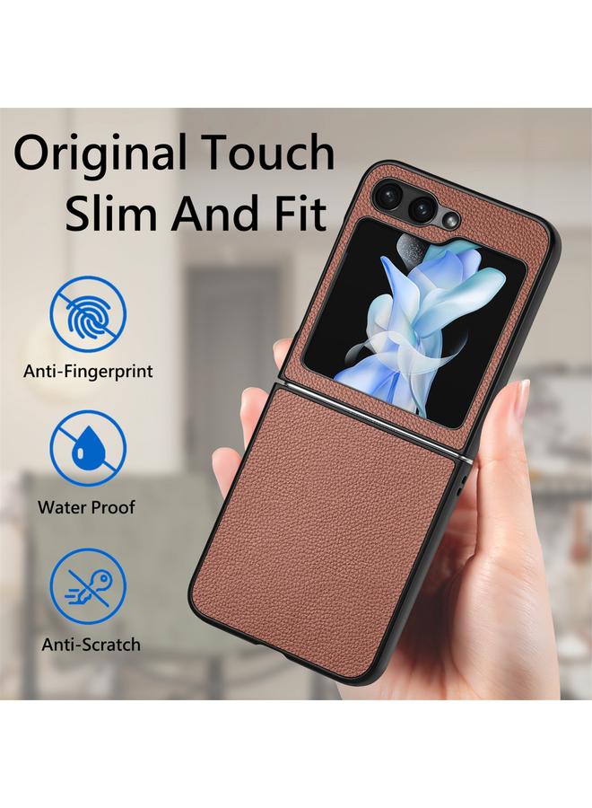 اس-توب جراب لهاتف Samsung Galaxy Z Flip6 5G، جراب هاتف قابل للطي ومقاوم للصدمات من نسيج الليتشي - Image 4