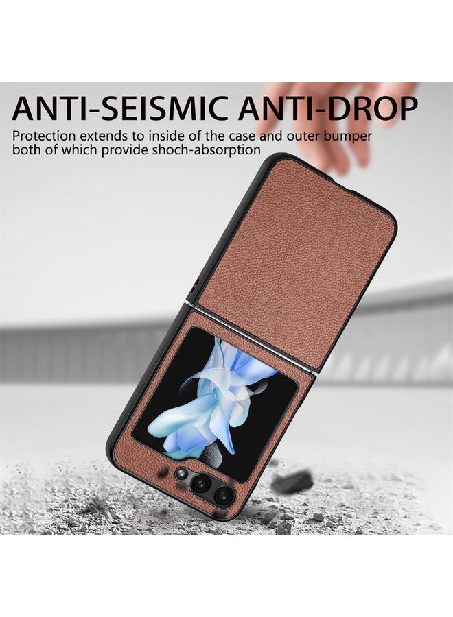 اس-توب جراب لهاتف Samsung Galaxy Z Flip6 5G، جراب هاتف قابل للطي ومقاوم للصدمات من نسيج الليتشي - Image 3