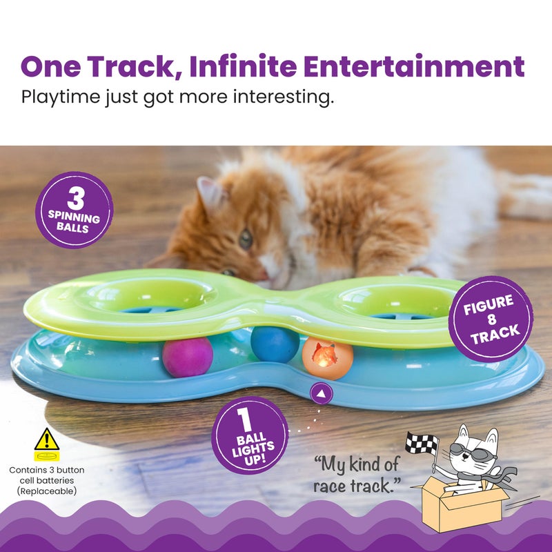 Catstages Infinity Ball Track for Cats with Two Balls, Including One Light-Up Ball, Figure-8 Shaped Cat Ball Track Compatible Topper Toys, Green - Image 2