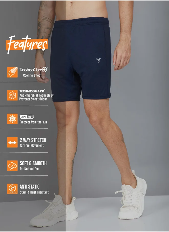 تكنوسبورت Technosport Men Solid Slim Fit Shorts with TECHNO DRY