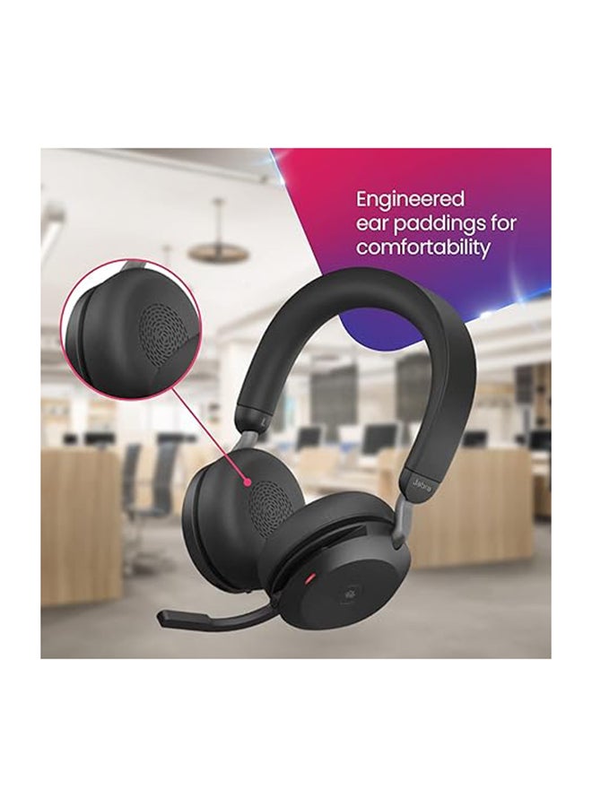 جابرا سماعة الرأس اللاسلكية Evolve2 75 Stereo MS، USB A Bluetooth Dongle، متوافقة مع Zoom، Webex، Skype، الهواتف الذكية، الأجهزة اللوحية، الكمبيوتر الشخصي أو MAC، 27599-999-999، مرفقة مع خطة دعم Global Teck Gold باللون الأسود - Image 4