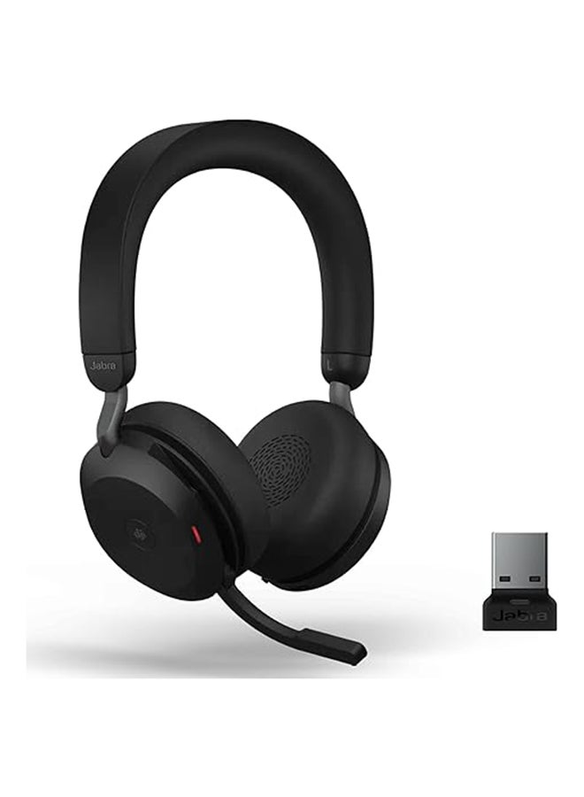 جابرا سماعة الرأس اللاسلكية Evolve2 75 Stereo MS، USB A Bluetooth Dongle، متوافقة مع Zoom، Webex، Skype، الهواتف الذكية، الأجهزة اللوحية، الكمبيوتر الشخصي أو MAC، 27599-999-999، مرفقة مع خطة دعم Global Teck Gold باللون الأسود - Image 1