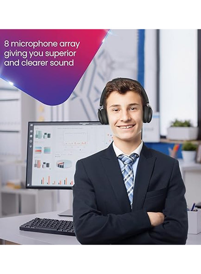 جابرا سماعة الرأس اللاسلكية Evolve2 75 Stereo MS، USB A Bluetooth Dongle، متوافقة مع Zoom، Webex، Skype، الهواتف الذكية، الأجهزة اللوحية، الكمبيوتر الشخصي أو MAC، 27599-999-999، مرفقة مع خطة دعم Global Teck Gold باللون الأسود - Image 2