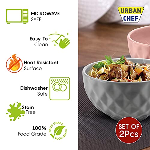 URBAN CHEF Ceramic Bowl | 500 ml | Kitchen and Home Accessories Items | Serving & Mixing Bowl | Microwave Safe Bowl Set | Ice Cream Bowl | Bowl Set for Gift | Set of 2 | Grey & Peach | - Image 2