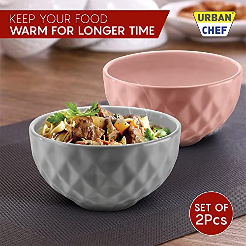 URBAN CHEF Ceramic Bowl | 500 ml | Kitchen and Home Accessories Items | Serving & Mixing Bowl | Microwave Safe Bowl Set | Ice Cream Bowl | Bowl Set for Gift | Set of 2 | Grey & Peach | - Image 4