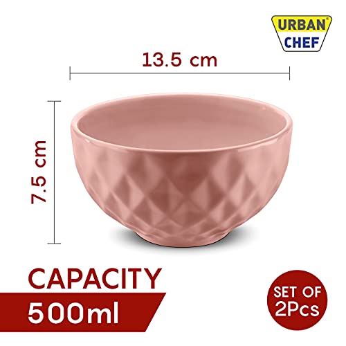 URBAN CHEF Ceramic Bowl | 500 ml | Kitchen and Home Accessories Items | Serving & Mixing Bowl | Microwave Safe Bowl Set | Ice Cream Bowl | Bowl Set for Gift | Set of 2 | Grey & Peach | - Image 3