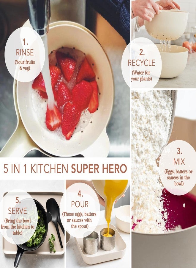 EKOBO Small Mixing Bowl and Colander Set White- 60 oz BPA-Free Eco-Composite - Nesting Kitchen Mixing Bowls for Washing Mixing Serving - Compact Dishwasher Safe Kitchen Essentials - Image 3