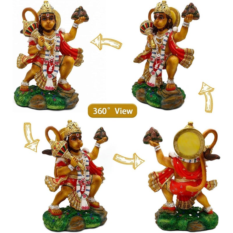 alikiki Hindu God Flying Hanuman Statue - 9.2”H Jayanti Murti Pooja Diwali Gift for Indian Friend Family Altar Puja Item Home Office Temple Mandir Shrine Yoga Meditation Spiritual Decoration - Image 2