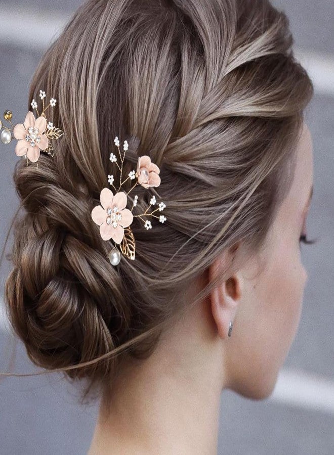 LAPOHI 4 PCS Bridal Flower Wedding Hair Pins Crystal Pearl Hair Clips Flower Headpiece Gold Wedding Hair Accessories Jewelry with Rhinestone for Brides Bridesmaids Women Girls Updo - Image 2