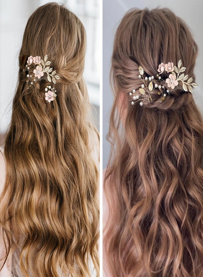 LAPOHI 4 PCS Bridal Flower Wedding Hair Pins Crystal Pearl Hair Clips Flower Headpiece Gold Wedding Hair Accessories Jewelry with Rhinestone for Brides Bridesmaids Women Girls Updo - Image 5