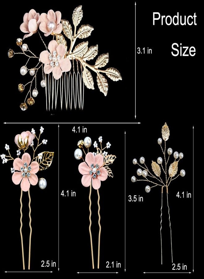 LAPOHI 4 PCS Bridal Flower Wedding Hair Pins Crystal Pearl Hair Clips Flower Headpiece Gold Wedding Hair Accessories Jewelry with Rhinestone for Brides Bridesmaids Women Girls Updo - Image 4