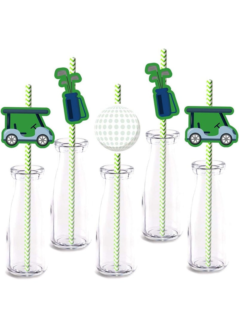 MAGJUCHE Golf Party Straw Decor 24Pack Birthday Or Retirement Party Supply Decorations Paper Decorative Straws 