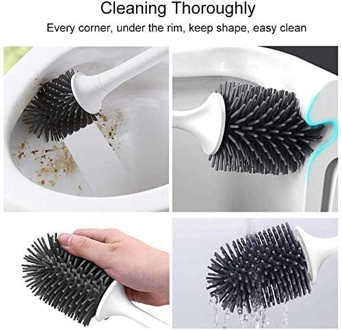 Foxelli Silicone Toilet Brush and Holder Bathroom Cleaner Brush Set Cleaner Brush Bathroom Cleaning Bowl Brush Kit with Tweezers Bathroom Accessories with Toilet Bowl Brush with TPR Soft Bristle Mounted - Image 3