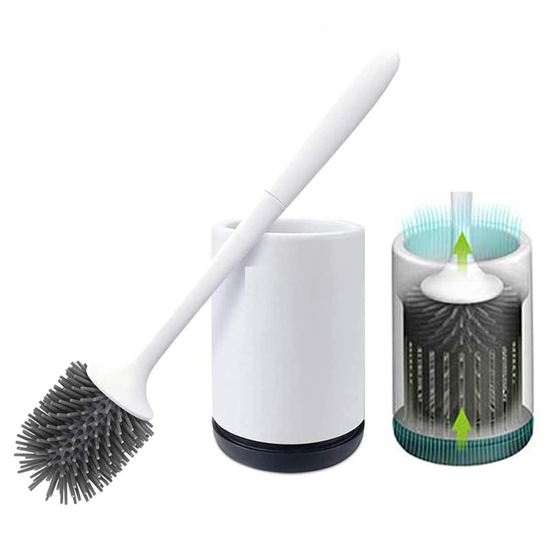 Foxelli Silicone Toilet Brush and Holder Bathroom Cleaner Brush Set Cleaner Brush Bathroom Cleaning Bowl Brush Kit with Tweezers Bathroom Accessories with Toilet Bowl Brush with TPR Soft Bristle Mounted - Image 1