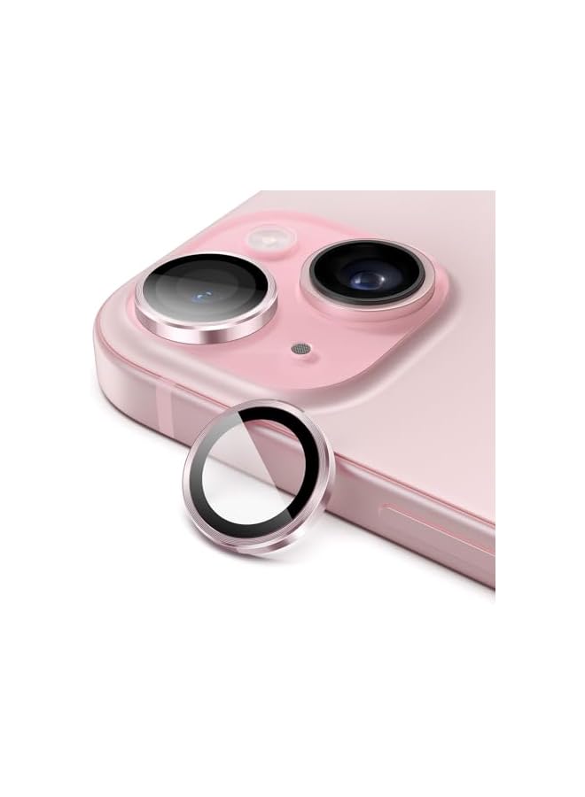 JETech Camera Lens Protector for iPhone 15 6.1-Inch and iPhone 15 Plus 6.7-Inch, 9H Tempered Glass Metal Individual Ring Cover, HD Clear, 1 Set (Pink) - Image 1
