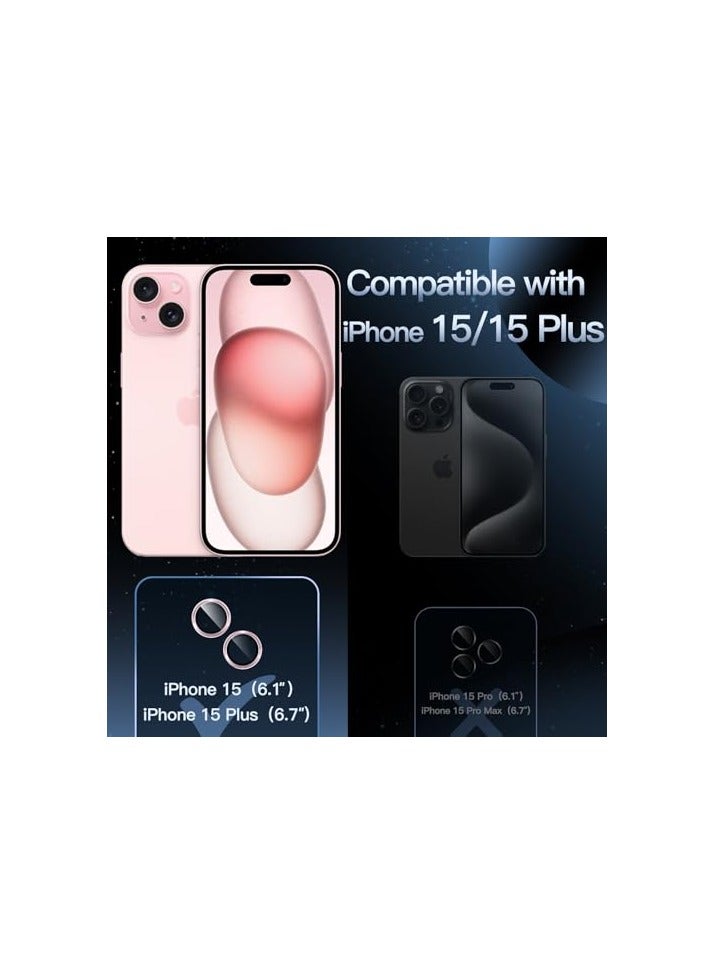 JETech Camera Lens Protector for iPhone 15 6.1-Inch and iPhone 15 Plus 6.7-Inch, 9H Tempered Glass Metal Individual Ring Cover, HD Clear, 1 Set (Pink) - Image 2