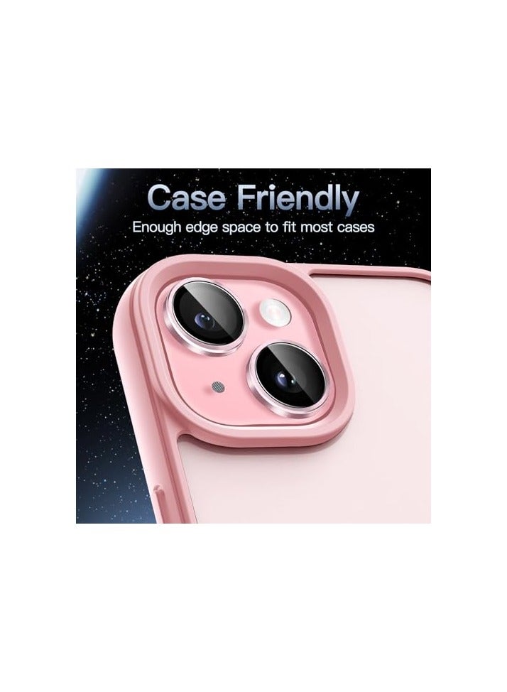 JETech Camera Lens Protector for iPhone 15 6.1-Inch and iPhone 15 Plus 6.7-Inch, 9H Tempered Glass Metal Individual Ring Cover, HD Clear, 1 Set (Pink) - Image 3