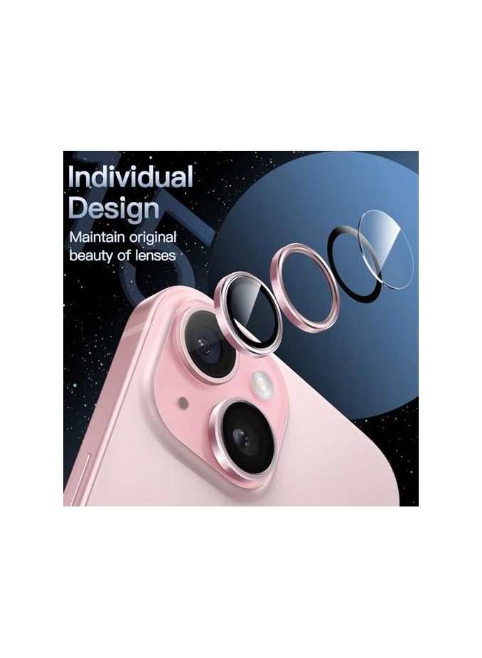 JETech Camera Lens Protector for iPhone 15 6.1-Inch and iPhone 15 Plus 6.7-Inch, 9H Tempered Glass Metal Individual Ring Cover, HD Clear, 1 Set (Pink) - Image 4