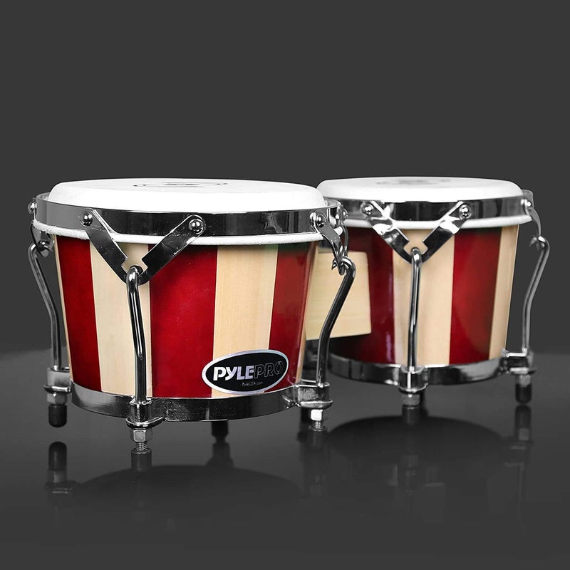 Pyle Hand Crafted Bongo Drums - Pair of Wooden Bongo Drums, 6.5 & 7.5 Inch - PBND10 - Image 3