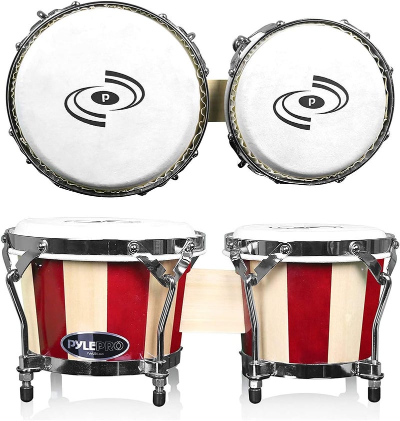 Pyle Hand Crafted Bongo Drums - Pair of Wooden Bongo Drums, 6.5 & 7.5 Inch - PBND10 - Image 4