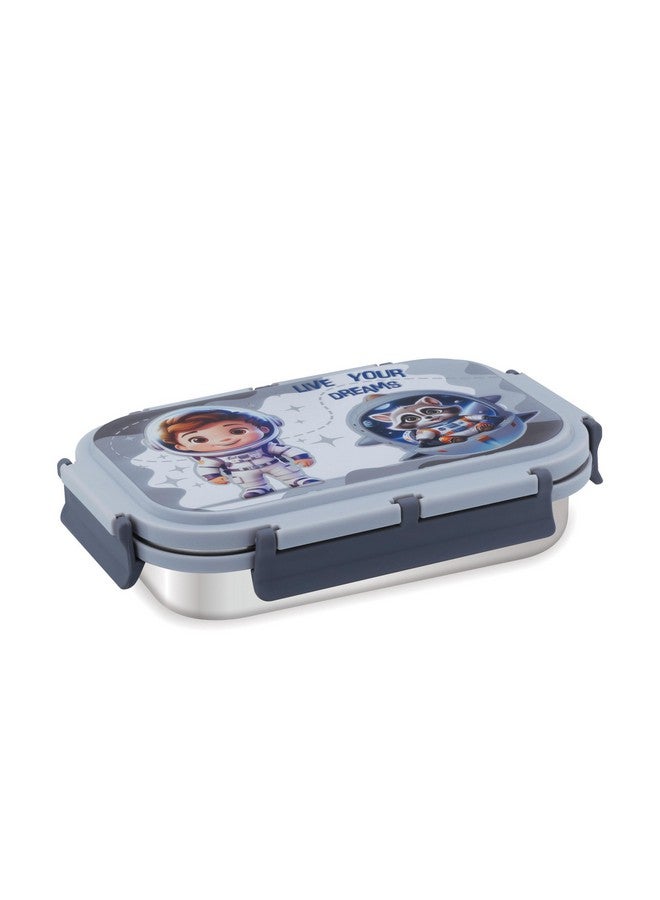 Attro Uranus Stainless Steel Lunch Box with 1 Small Container & Spoon Eyecatchy Astronaut Print BPA Free Food Grade 800ml+170ml- Grey - Image 1