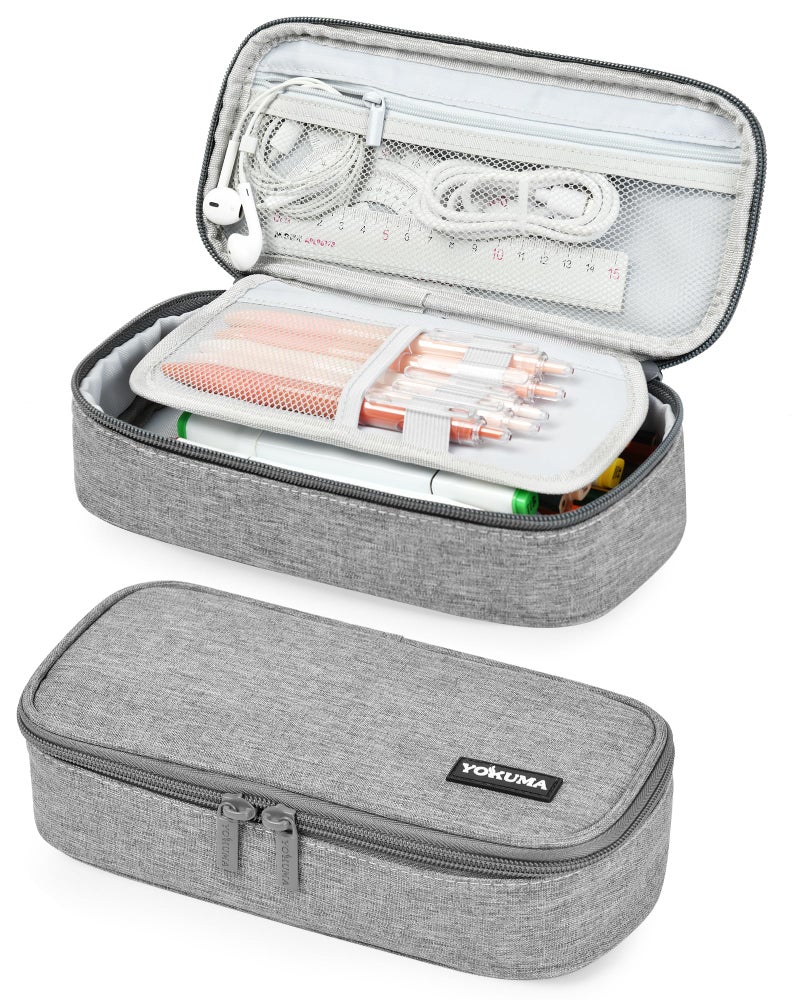 YOKUMA Pencil CaseLarge Capacity Pencil PouchAesthetic Zipper Pencil Box Back to School Supplies for College Students Teen AdultsTravel EssentialsElectronic Cable Organize Grey