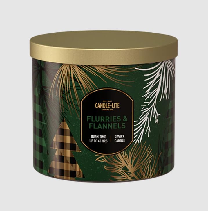 CandleLite Scented Candles Flurries Flannels Fragrance 14 oz ThreeWick Aromatherapy Jar Candle Perfect for Gifting and Celebration