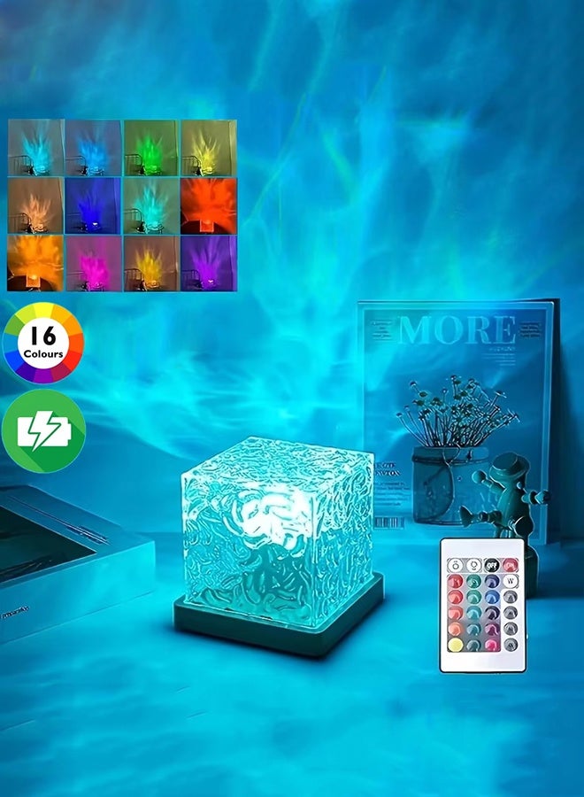16 Colors Water Ripple Table Lamp Ramadan Eid Mubarak Decoration Light Creative Bedside Flame Atmosphere Lamp Romantic Starry Sky Projection Night Light Islamic Home Decor Gift - Image 1