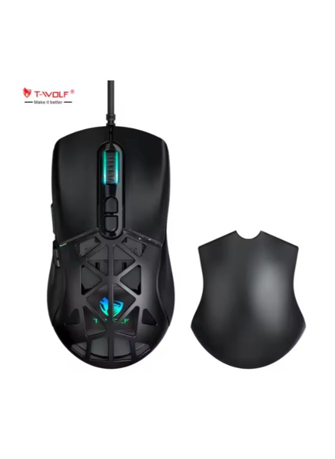T-WOLF T-Wolf "The Reaper" 12000 DPI RGB Gaming Mouse – Magnetic Back Cover, Ultra-Precision Sensor, Ergonomic Black Design 